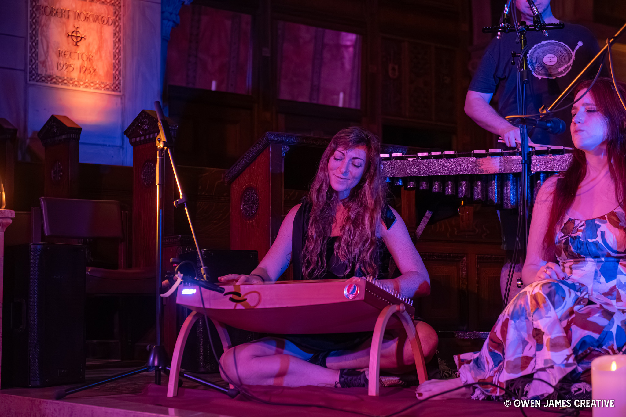 Simona playing the monolina during a live sound bath performance